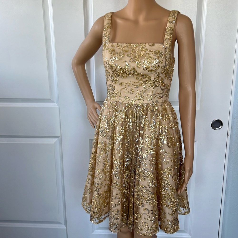 FIFTEEN ROSES gold shimmery sequins glitter prom style dress 4 S